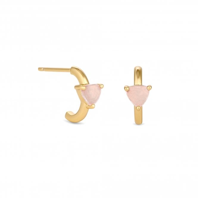 jon richard Inicio 14K Real Gold Plated Recycled Rose Quartz Hoop Earrings - Gift Pouch