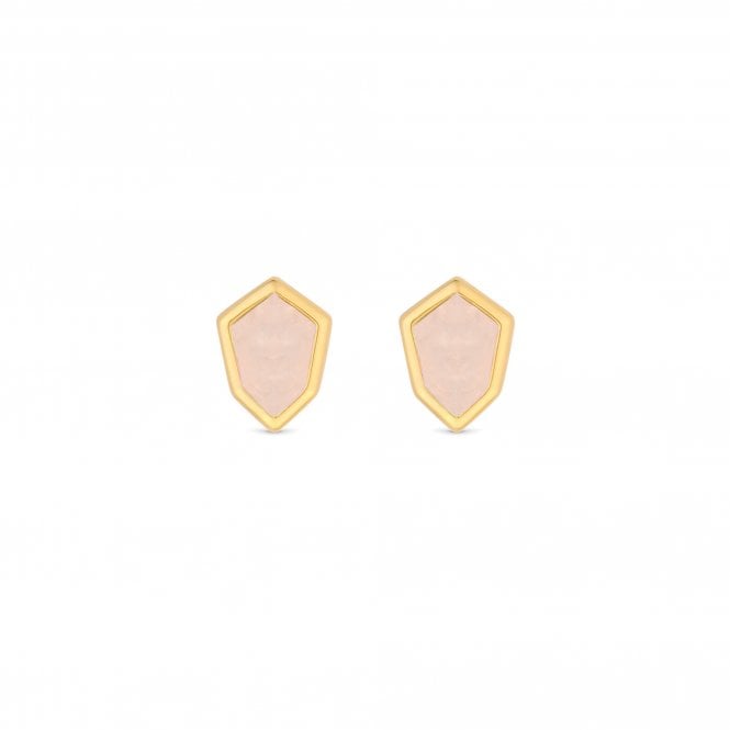 jon richard Inicio 14K Real Gold Plated Recycled Rose Quartz Stud Earrings - Gift Pouch