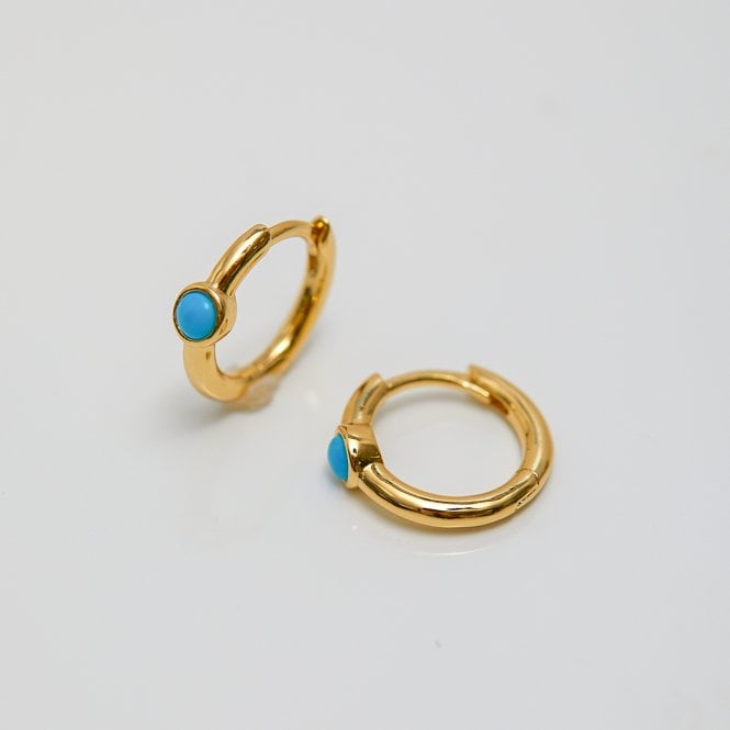 Jon Richard Inicio 14K Real Gold Plated Recycled Turquoise Stone Huggie Hoop Earrings - Gift Pouch