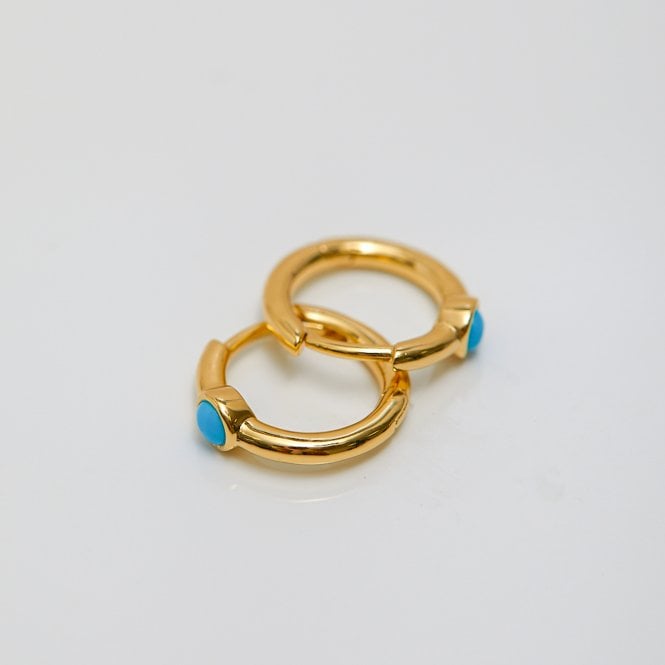 Jon Richard Inicio 14K Real Gold Plated Recycled Turquoise Stone Huggie Hoop Earrings - Gift Pouch