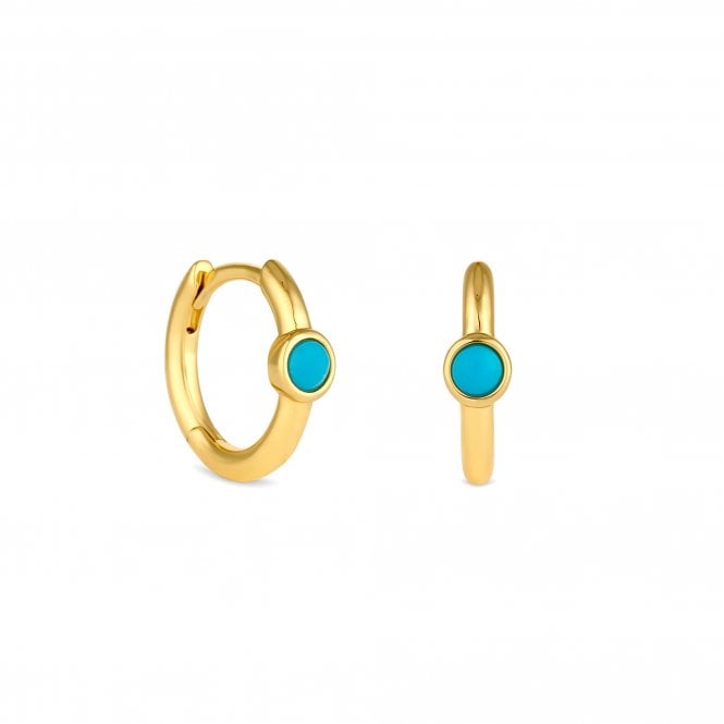 jon richard Inicio 14K Real Gold Plated Recycled Turquoise Stone Huggie Hoop Earrings - Gift Pouch