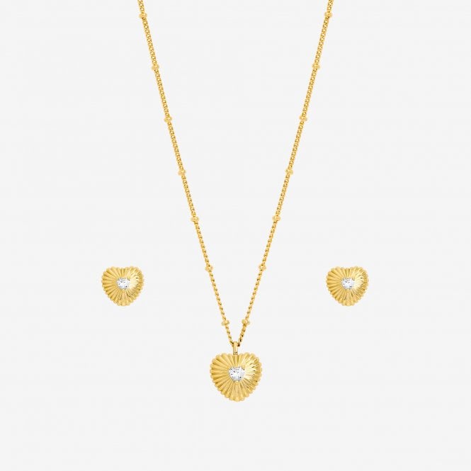 Jon Richard Inicio Gold Plated And Cubic Zirconia Ridged Heart Set - Gift Box