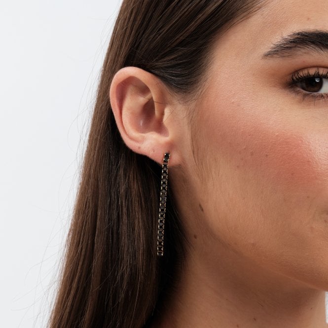 Jon Richard Inicio Gold Plated And Jet Plated Linear Drop Earrings - Gift Pouch