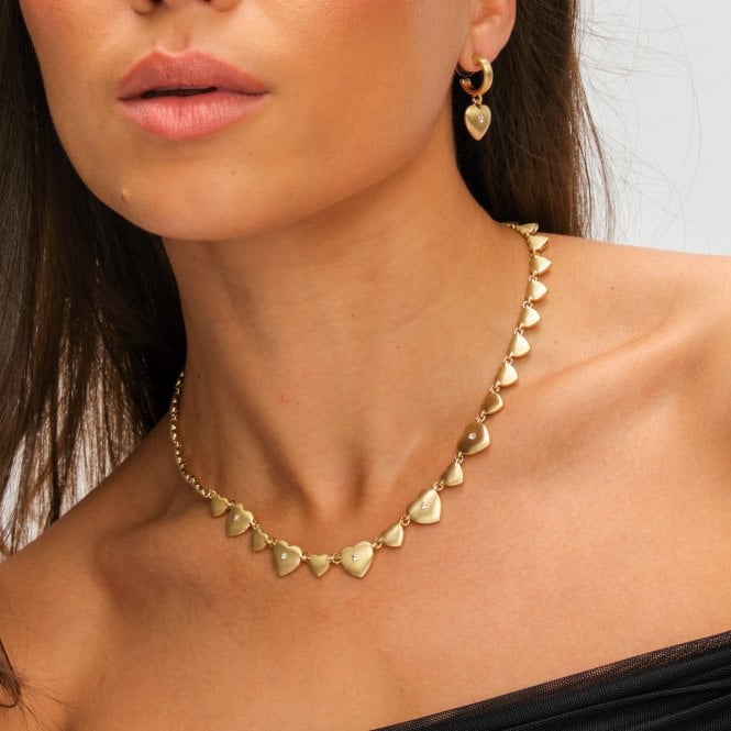 Jon Richard Inicio Gold Plated Brushed Heart And Crystal Allway Necklace - Gift Pouch