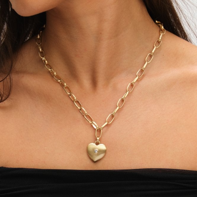 Jon Richard Inicio Gold Plated Brushed Heart And Crystal Pendant Necklace - Gift Pouch