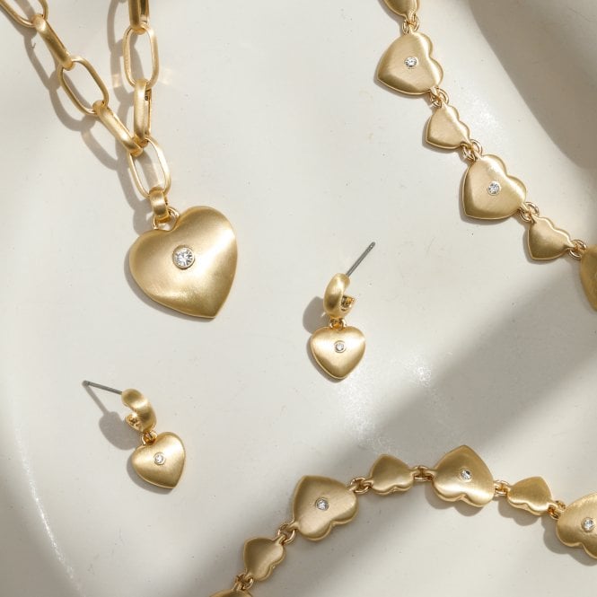 Jon Richard Inicio Gold Plated Brushed Heart And Crystal Pendant Necklace - Gift Pouch