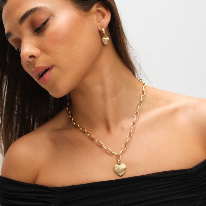 Jon Richard Inicio Gold Plated Brushed Heart And Crystal Pendant Necklace - Gift Pouch