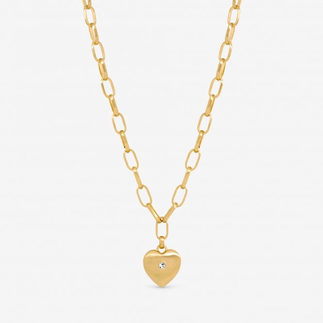 jon richard Inicio Gold Plated Brushed Heart and Crystal Pendant Necklace - Gift Pouch