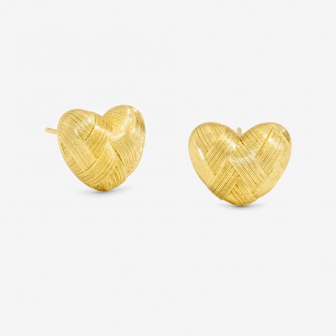 jon richard Inicio Gold Plated Brushed Heart Studs - Gift Pouch