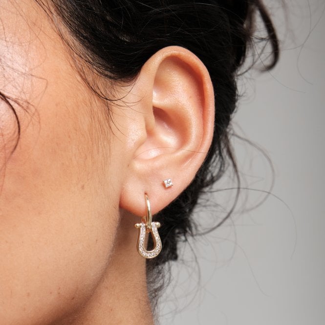 jon richard Inicio Gold Plated Cubic Zirconia Snaffle Earrings - Gift Pouch