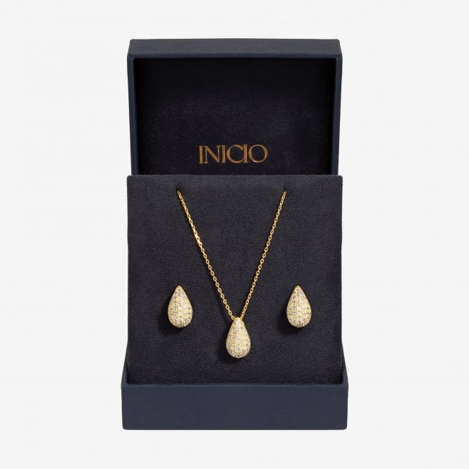 jon richard Inicio Gold Plated Cubic Zirconia Teardrop Set - Gift Box
