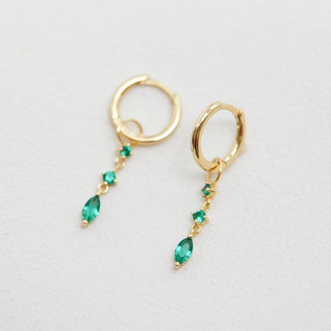 Jon Richard Inicio Gold Plated Green Stone Charm Hoop Earrings - Gift Pouch