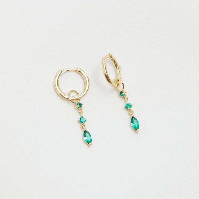 Jon Richard Inicio Gold Plated Green Stone Charm Hoop Earrings - Gift Pouch