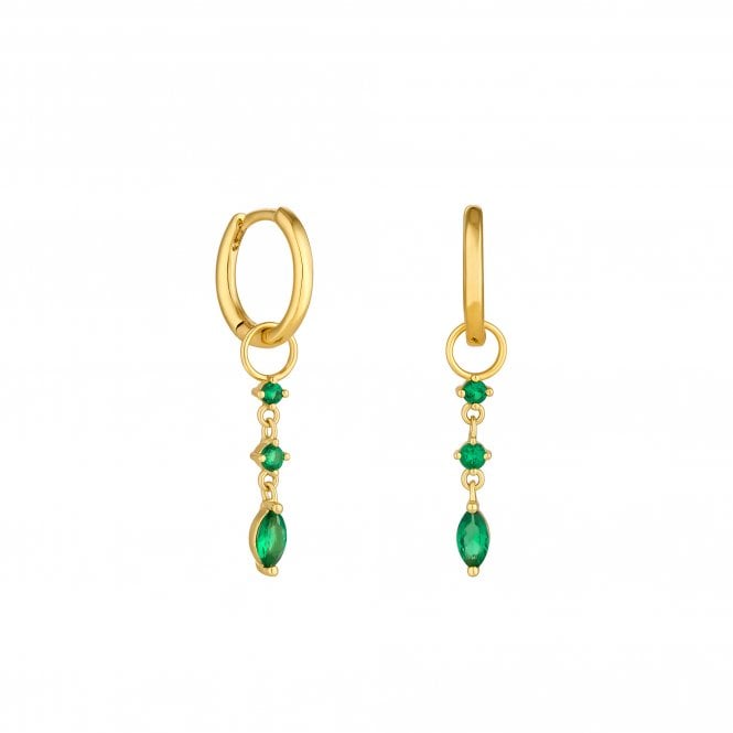 jon richard Inicio Gold Plated Green Stone Charm Hoop Earrings - Gift Pouch