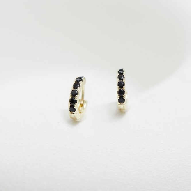 jon richard Inicio Gold Plated Jet Huggie Hoop Earrings - Gift Pouch