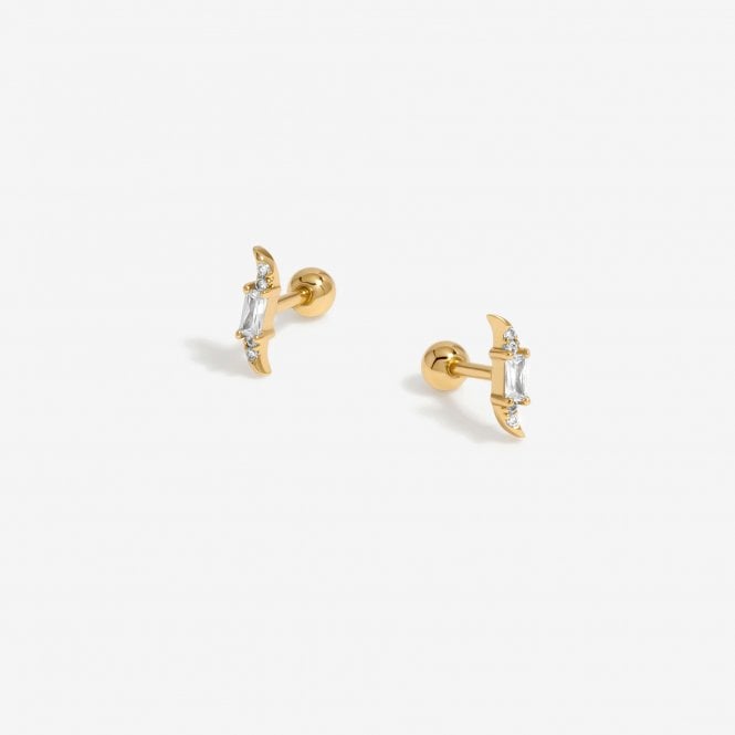 jon richard Inicio Gold Plated Mini Crystal Barbell Wave Earrings - Gift Pouch