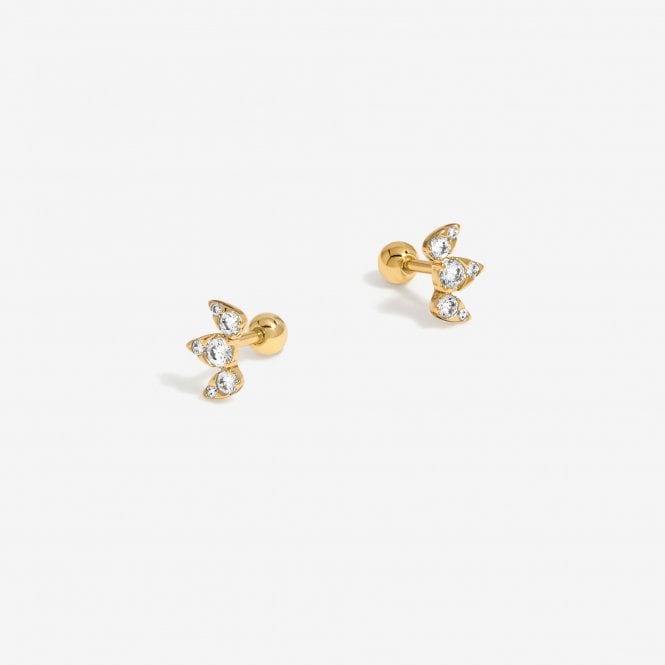 jon richard Inicio Gold Plated Mini Crystal Tri Stone Barbell Earrings - Gift Pouch