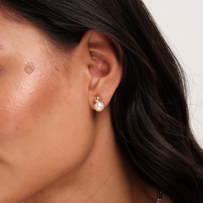 Jon Richard Inicio Gold Plated Mini Polished And Pearl Earrings - Gift Pouch