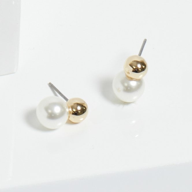 Jon Richard Inicio Gold Plated Mini Polished And Pearl Earrings - Gift Pouch