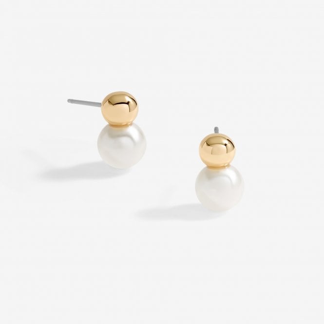 jon richard Inicio Gold Plated Mini Polished And Pearl Earrings - Gift Pouch