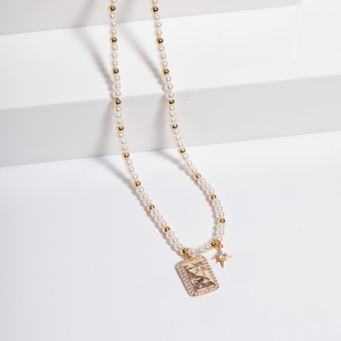 Jon Richard Inicio Gold Plated Pearl And Celestial Charm Necklace - Gift Pouch