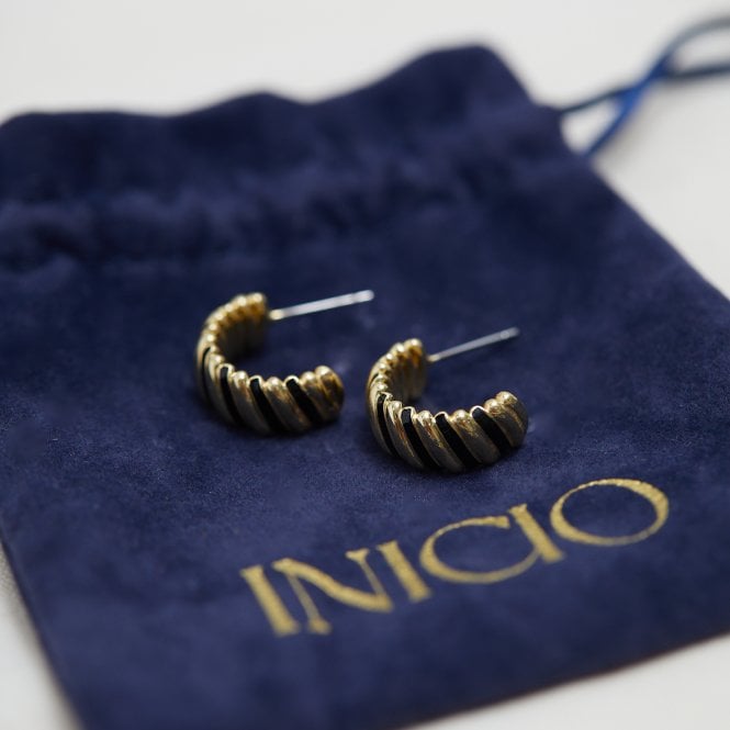 Jon Richard Inicio Gold Plated Polished And Jet Enamel Hoop Earrings - Gift Pouch