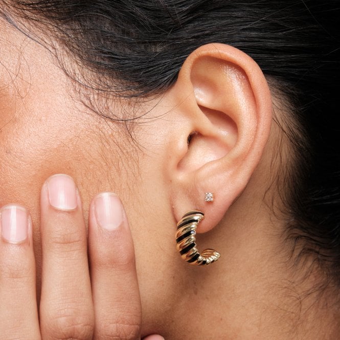 Jon Richard Inicio Gold Plated Polished And Jet Enamel Hoop Earrings - Gift Pouch