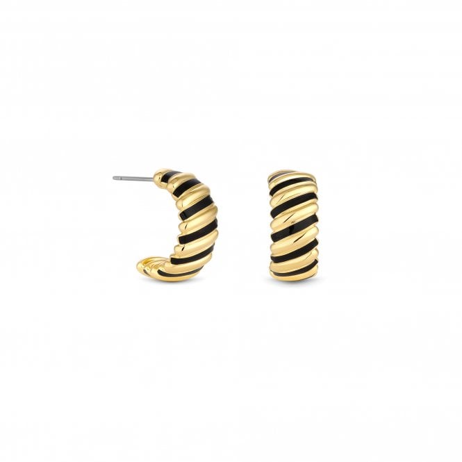 Jon Richard Inicio Gold Plated Polished And Jet Enamel Hoop Earrings - Gift Pouch