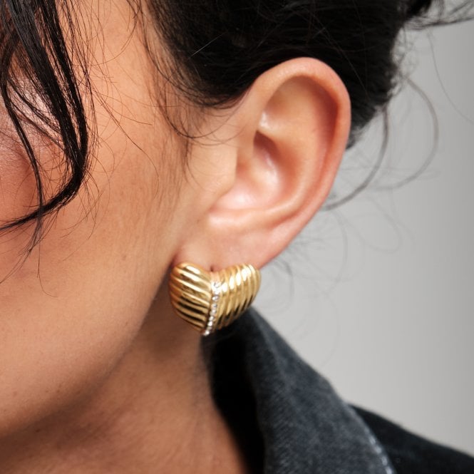 Jon Richard Inicio Gold Plated Ridge Heart Earrings - Gift Pouch