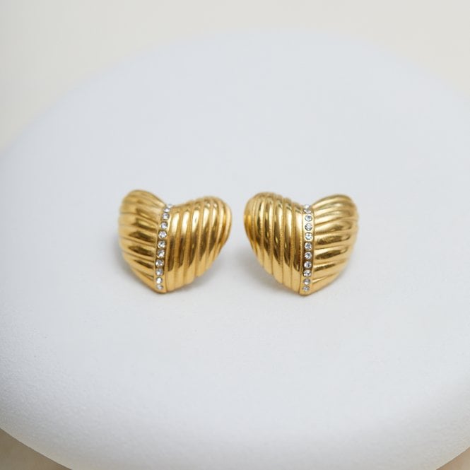 Jon Richard Inicio Gold Plated Ridge Heart Earrings - Gift Pouch