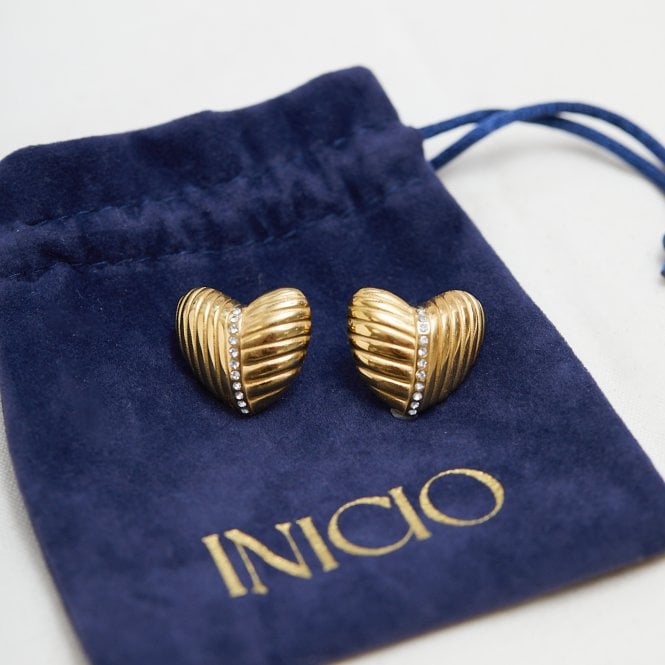 Jon Richard Inicio Gold Plated Ridge Heart Earrings - Gift Pouch