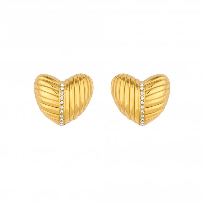 jon richard Inicio Gold Plated Ridge Heart Earrings - Gift Pouch