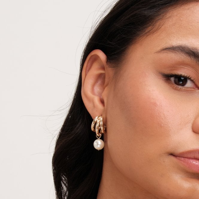 Jon Richard Inicio Gold Plated Tripple Row And Pearl Hoop Earrings - Gift Pouch