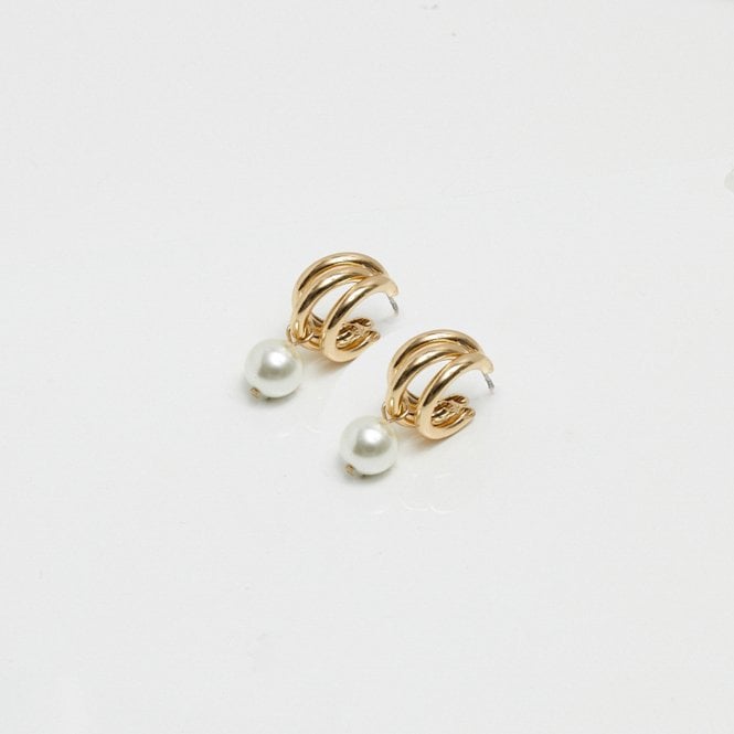 Jon Richard Inicio Gold Plated Tripple Row And Pearl Hoop Earrings - Gift Pouch