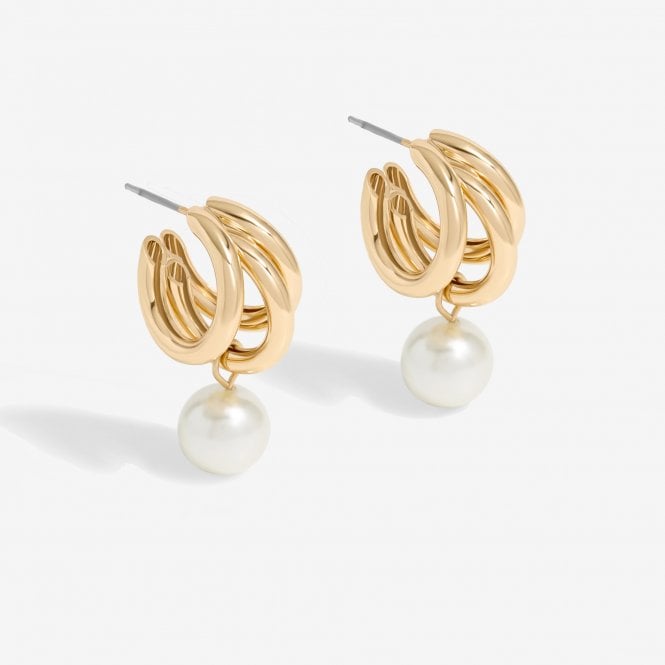 jon richard Inicio Gold Plated Tripple Row And Pearl Hoop Earrings - Gift Pouch