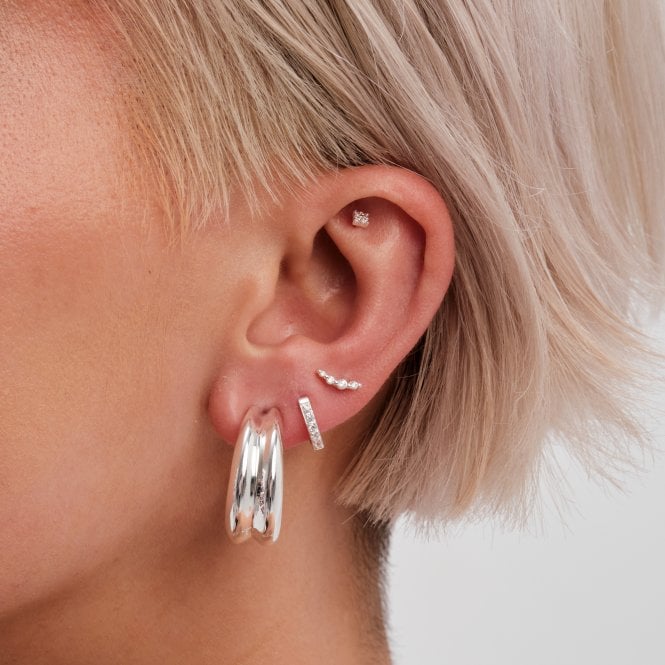 Jon Richard Inicio Recycled Sterling Silver Plated Curved Hoop Earrings - Gift Pouch