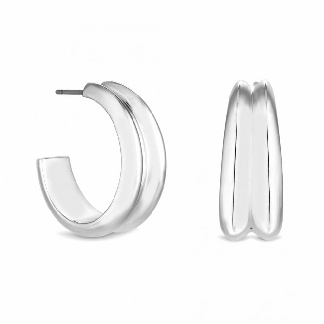 jon richard Inicio Recycled Sterling Silver Plated Curved Hoop Earrings - Gift Pouch