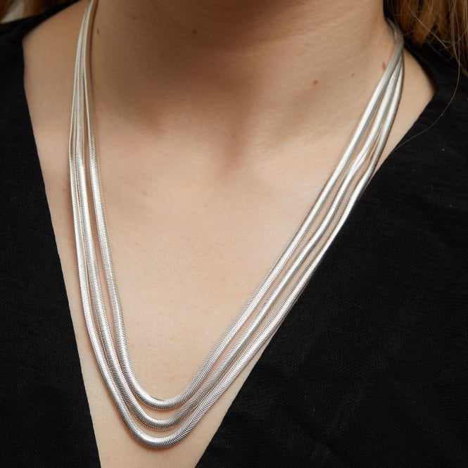 Jon Richard Inicio Recycled Sterling Silver Plated Multi Row Snake Chain Necklace - Gift Pouch