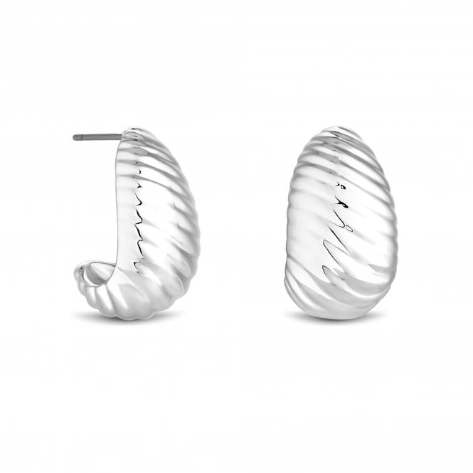 jon richard Inicio Recycled Sterling Silver Plated Textured Hoop Earrings - Gift Pouch