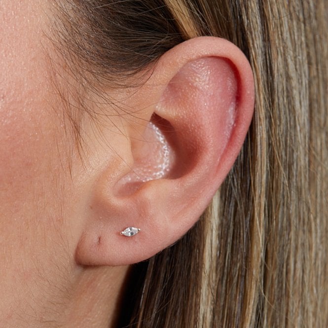 Jon Richard Inicio Silver Plated Recycled Cubic Zirconia Mini Navette Stud Earrings - Gift Pouch