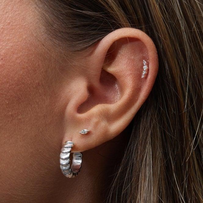 Jon Richard Inicio Silver Plated Recycled Cubic Zirconia Mini Navette Stud Earrings - Gift Pouch