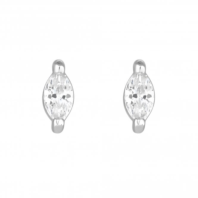 jon richard Inicio Silver Plated Recycled Cubic Zirconia Mini Navette Stud Earrings - Gift Pouch