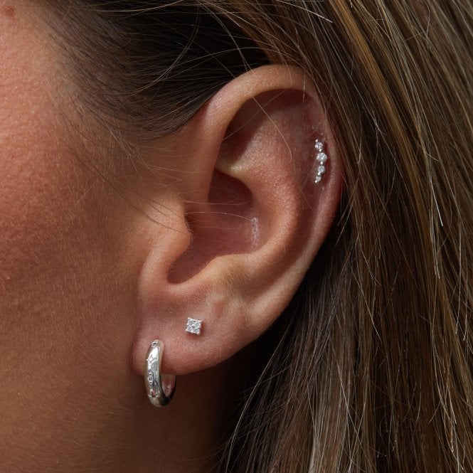 Jon Richard Inicio Silver Plated Recycled Cubic Zirconia Multi Stone Mini Barbell Stud Earrings - Gift Pouch