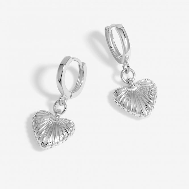 jon richard Inicio Silver Plated Ridge Heart Hoop Earrings - Gift Pouch