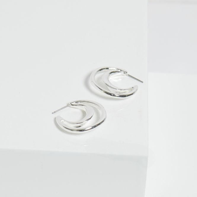 Jon Richard Inicio Silver Plated Statement Molten Polished Hoops - Gift Pouch