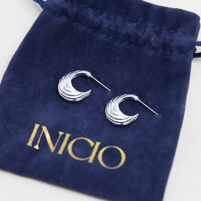 Jon Richard Inicio Silver Plated Textured Hoop Earrings - Gift Pouch