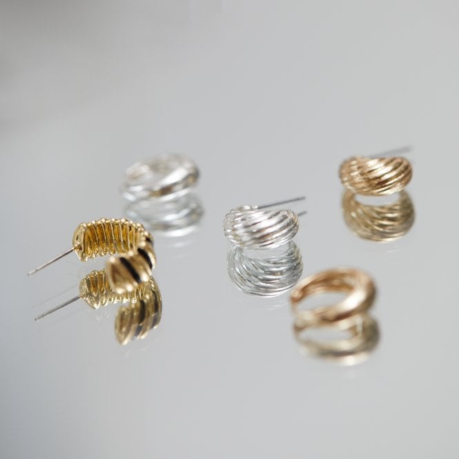 Jon Richard Inicio Silver Plated Textured Hoop Earrings - Gift Pouch