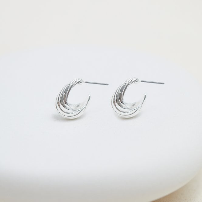 jon richard Inicio Silver Plated Textured Hoop Earrings - Gift Pouch