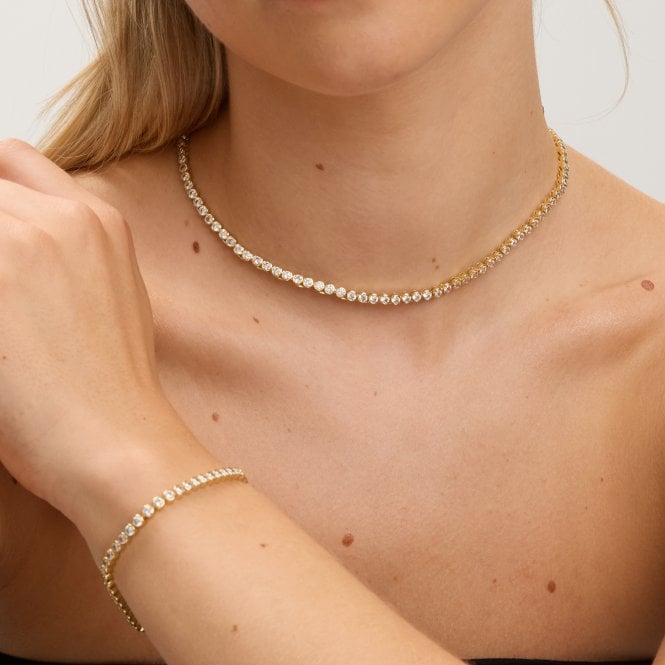 Jon Richard Jon Richard 14ct Gold Plated And Crystal Cubic Zirconia Tennis Necklace - Gift Box