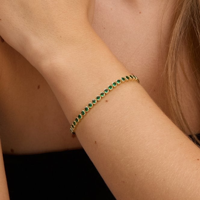 Jon Richard Jon Richard 14ct Gold Plated And Emerald Cubic Zirconia Tennis Bracelet - Gift Box